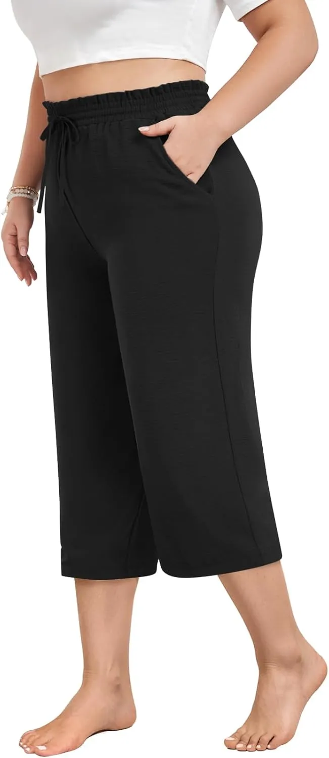 syoss Women's Business Casual Pants High Waist Loose Straight Trousers with Pockets Wide Leg Work Pants