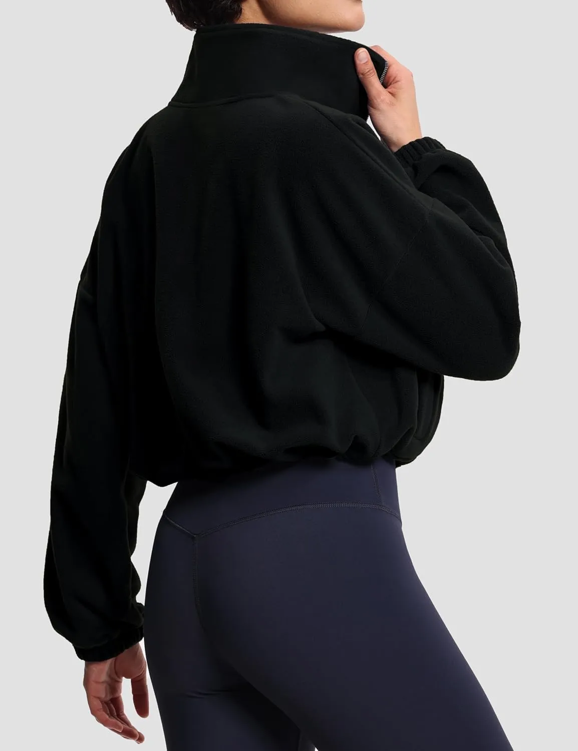 THE GYM PEOPLE Womens Half Zip Crop Pullover Sweatshirt Fleece Stand Collar Workout Tops with Pockets Drawstring Hem