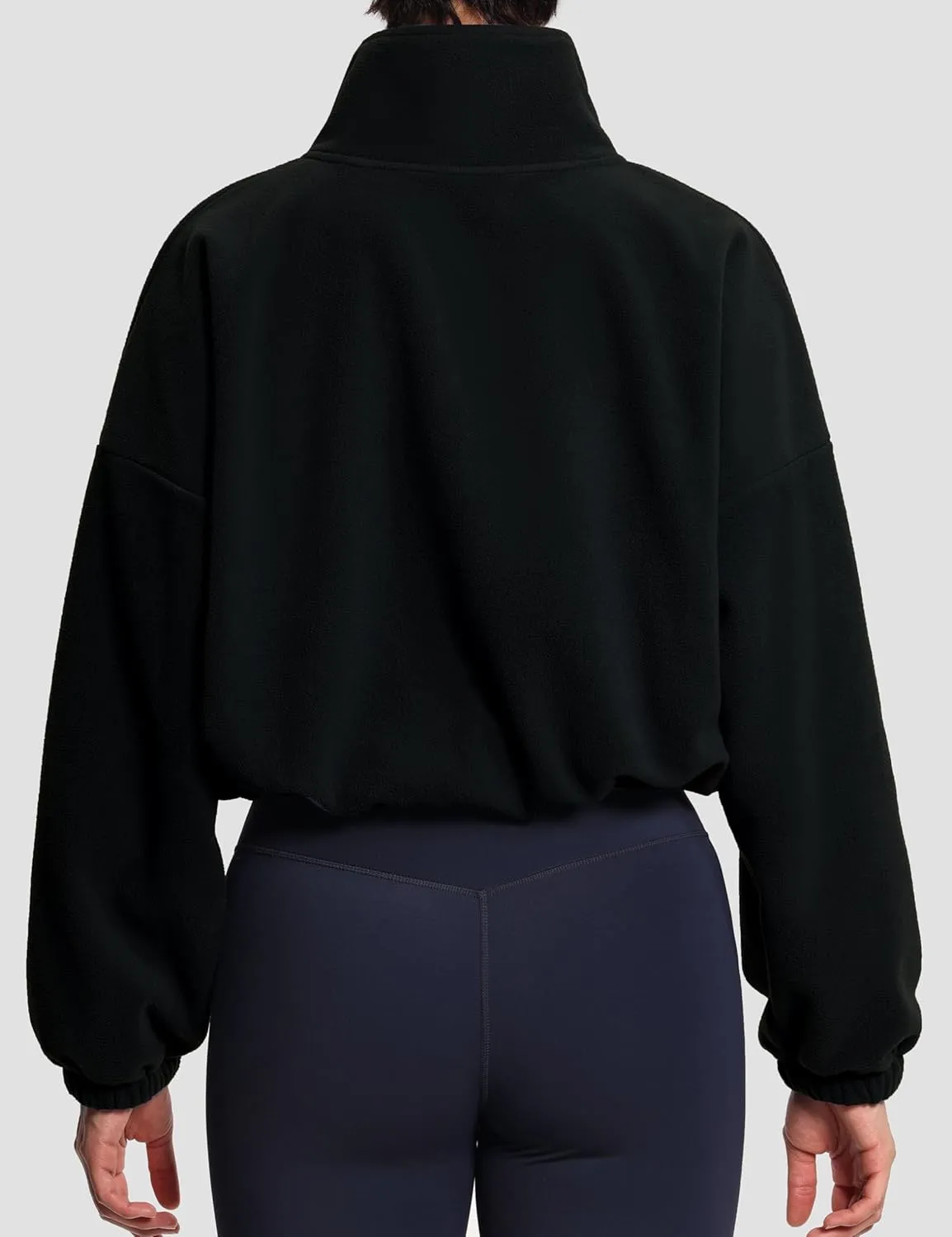THE GYM PEOPLE Womens Half Zip Crop Pullover Sweatshirt Fleece Stand Collar Workout Tops with Pockets Drawstring Hem