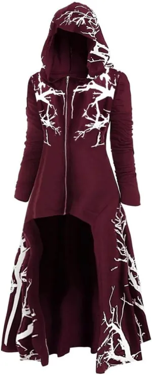 Tomppy Womens Hooded Robe Vintage Lace Up Long Sleeve Cosplay Cloak Gothic Punk Renaissance Costumes High Low Irregular Sweater Tops