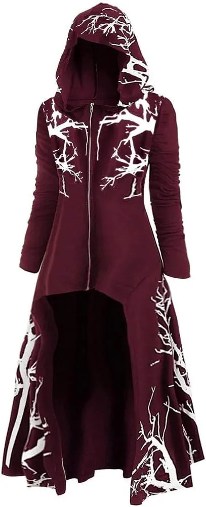 Tomppy Womens Hooded Robe Vintage Lace Up Long Sleeve Cosplay Cloak Gothic Punk Renaissance Costumes High Low Irregular Sweater Tops