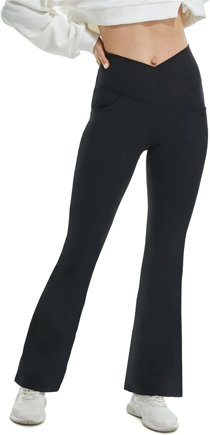 TOPYOGAS Womens Casual Flare Leggings with Pocket Bootleg Yoga Pants Crossover Hight Waisted Workout Pants