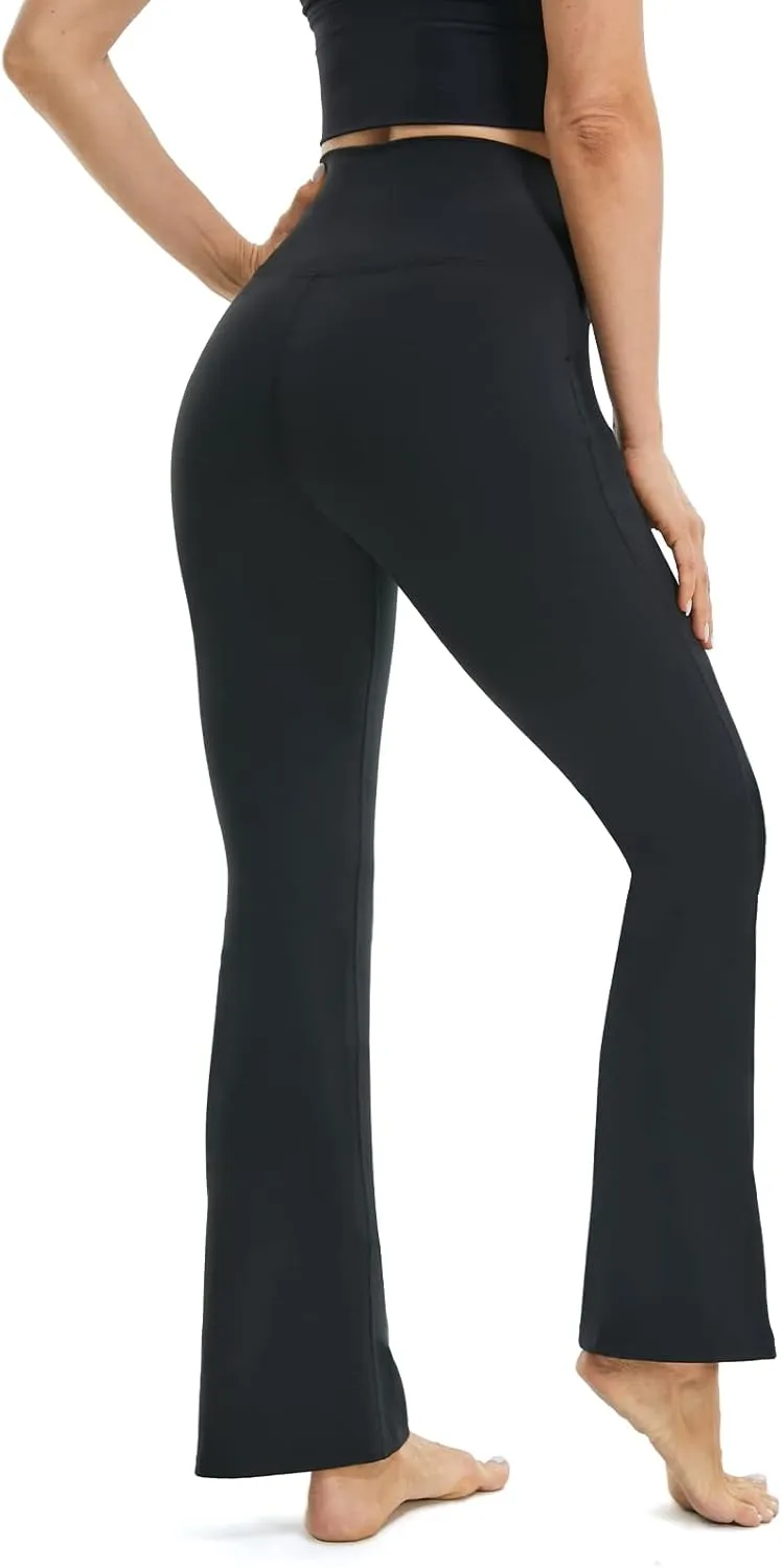 TOPYOGAS Womens Casual Flare Leggings with Pocket Bootleg Yoga Pants Crossover Hight Waisted Workout Pants