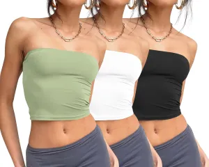 Trendy Queen Womens 3 Pack Tube Tops Crop Going Out Strapless Basic Backless Bandeau Bra Summer Outfits 2025