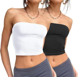 Trendy Queen Womens 3 Pack Tube Tops Crop Going Out Strapless Basic Backless Bandeau Bra Summer Outfits 2025