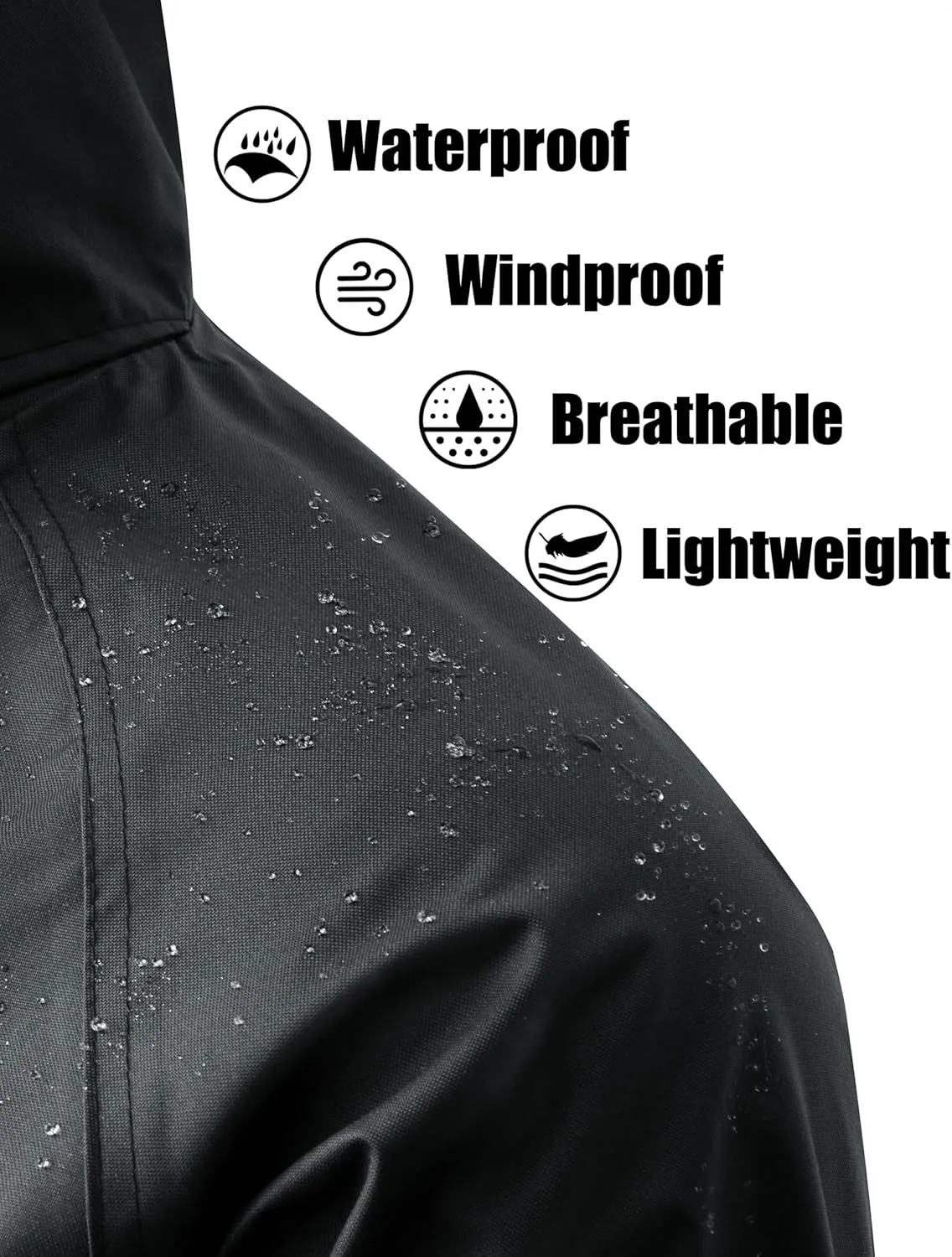 Ubon Mens Long Rain Coat Waterproof with Hood, Lightweight Rain Jacket Spring Windbreaker for Travel and Hiking