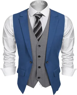 UIOKLMJH Men Layered Suit Vest Business Formal Wedding Slim Fit Waistcoat