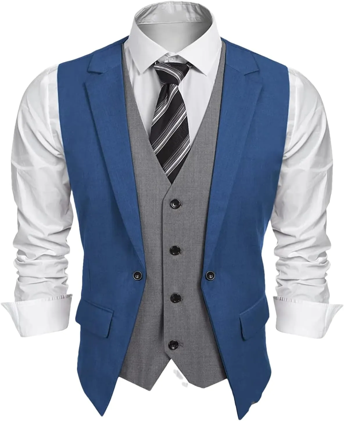 UIOKLMJH Men Layered Suit Vest Business Formal Wedding Slim Fit Waistcoat