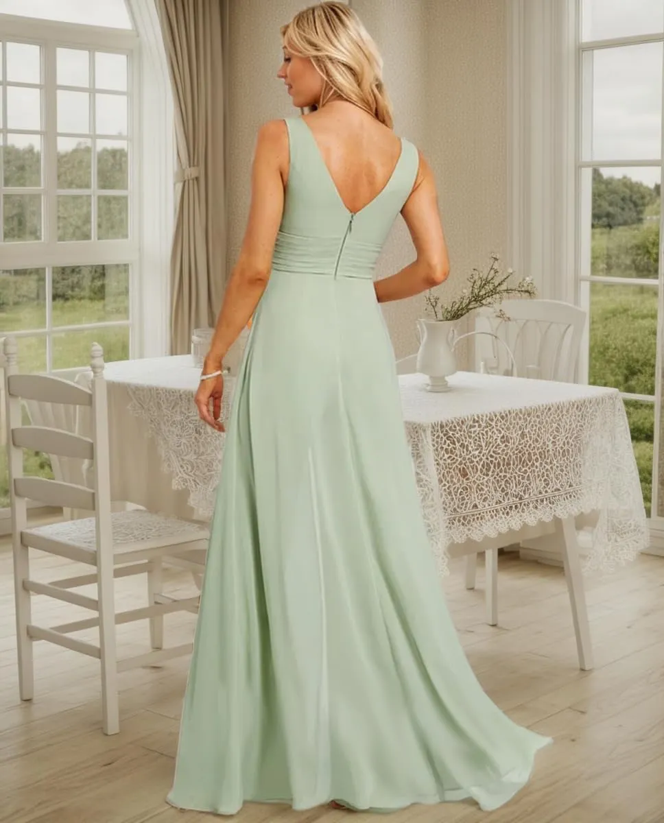 V Neck Chiffon Bridesmaid Jumpsuit for Women Sleeveless Wedding Party Jumpsuit Elegant Formal Outfit