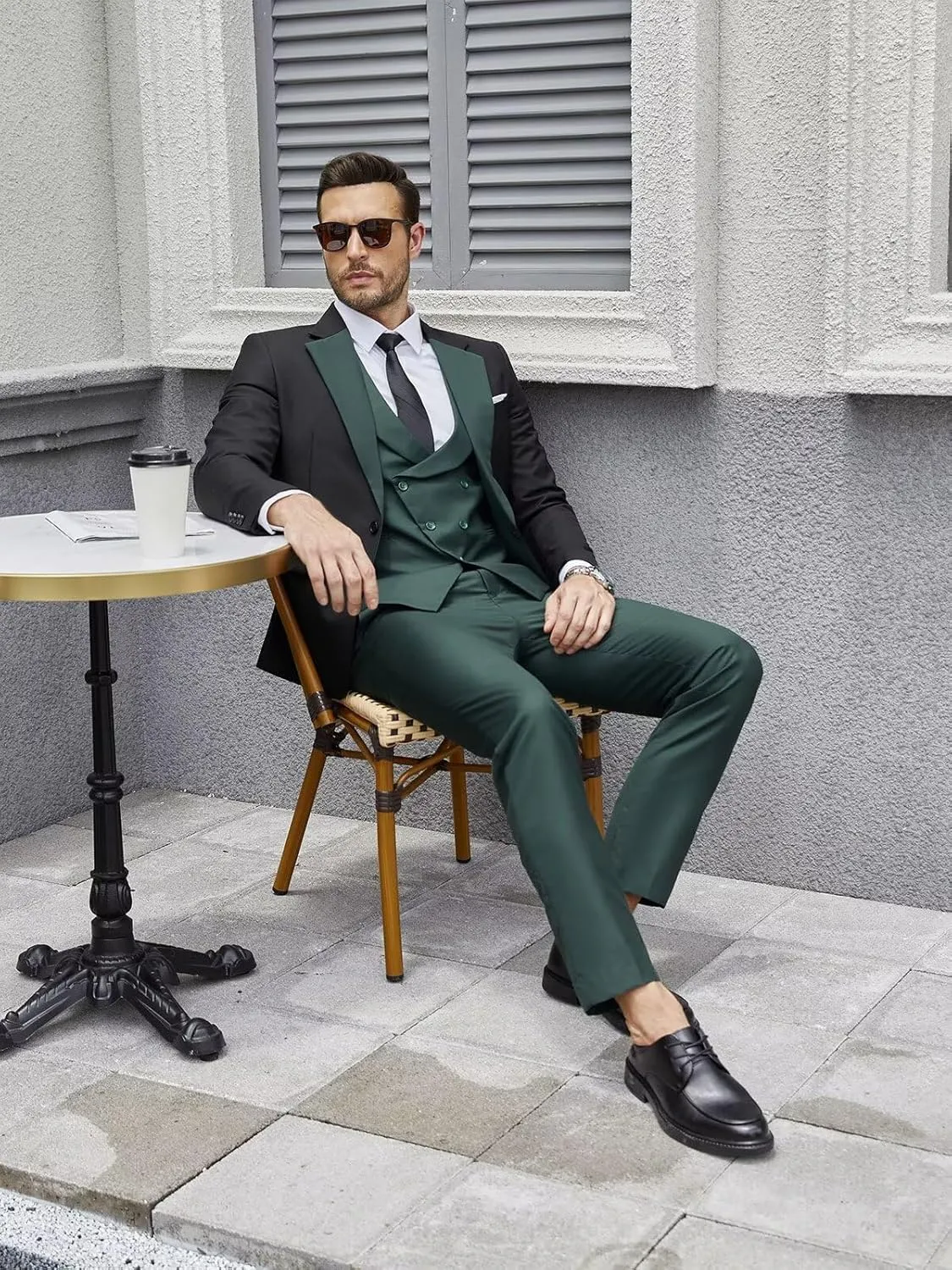 Wangyue Mens Suit Slim Fit 3 Piece Suits for Men Tuxedo Double Breasted Wedding Prom Tuxedo Party Blazer Vest Pants Set