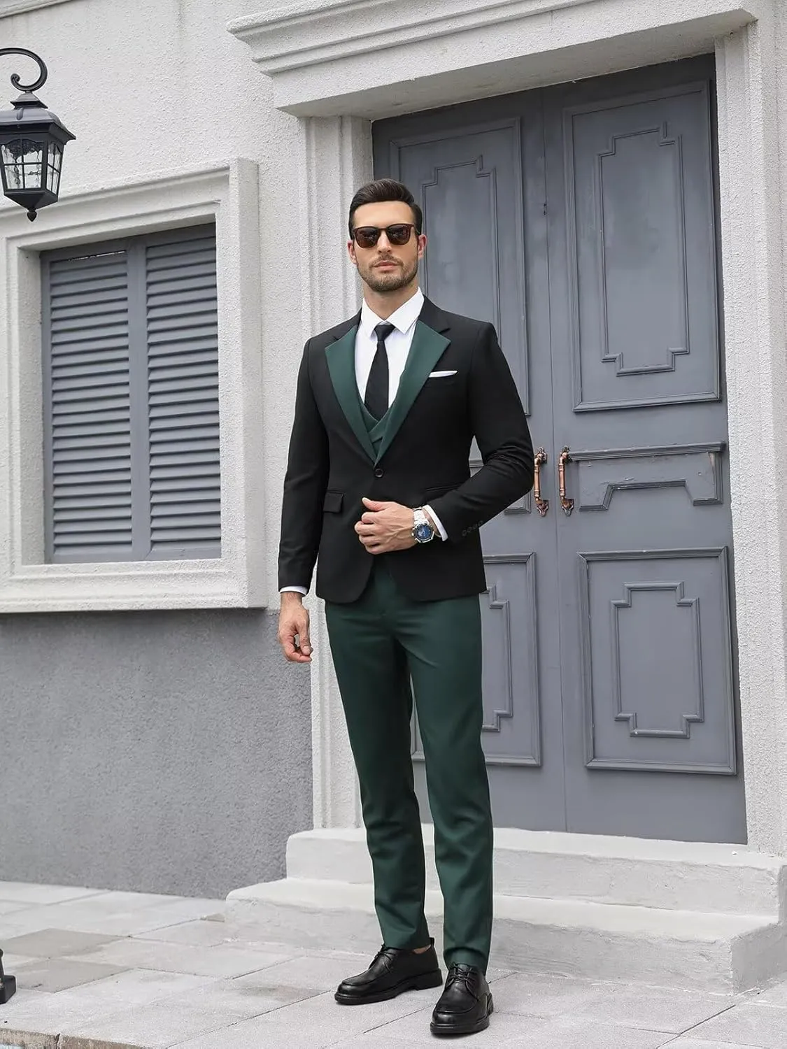 Wangyue Mens Suit Slim Fit 3 Piece Suits for Men Tuxedo Double Breasted Wedding Prom Tuxedo Party Blazer Vest Pants Set