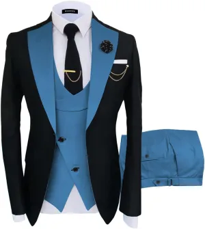 Wangyue Mens Suit Slim Fit 3 Piece Suits for Men Tuxedo Double Breasted Wedding Prom Tuxedo Party Blazer Vest Pants Set
