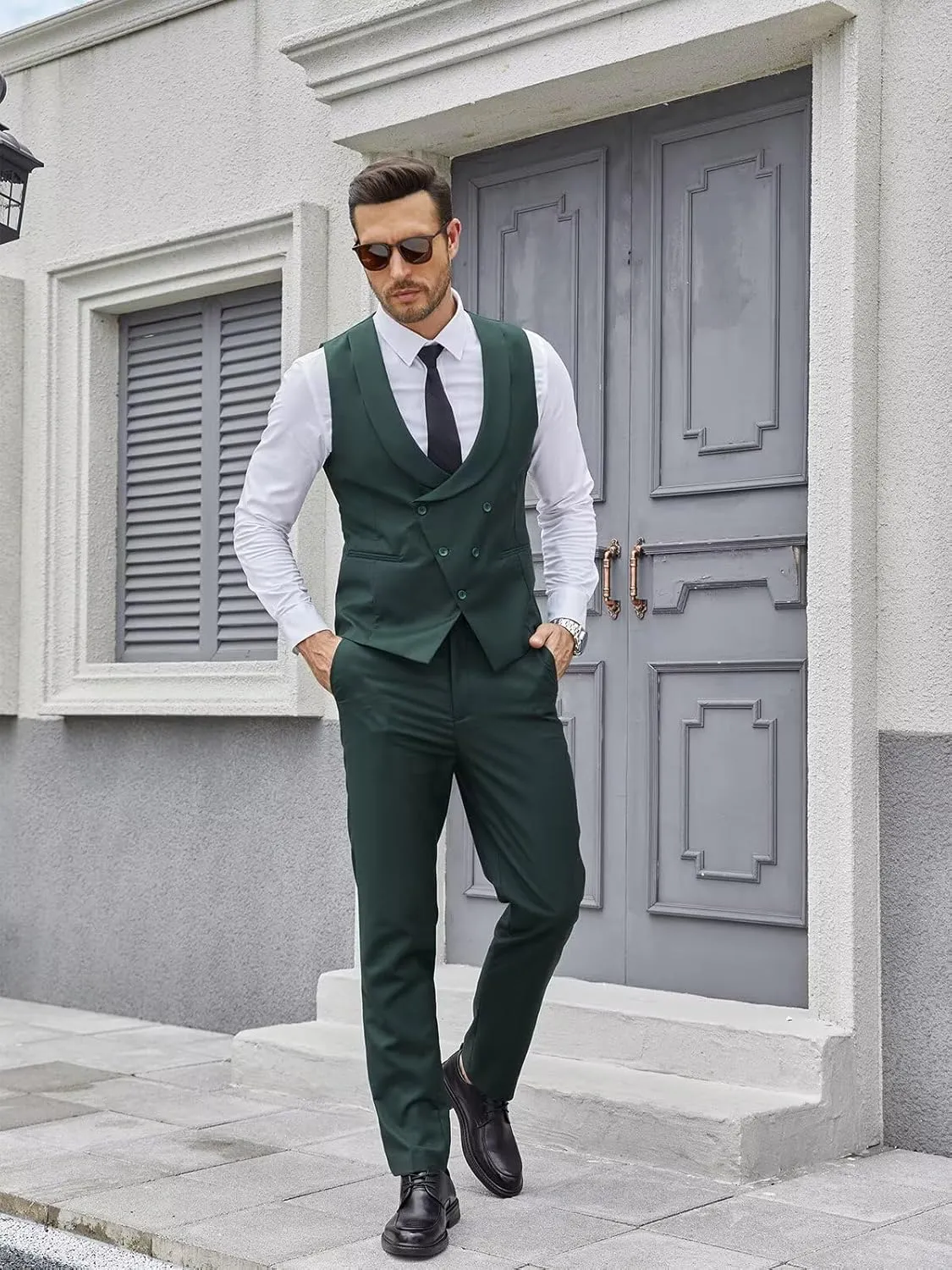 Wangyue Mens Suit Slim Fit 3 Piece Suits for Men Tuxedo Double Breasted Wedding Prom Tuxedo Party Blazer Vest Pants Set