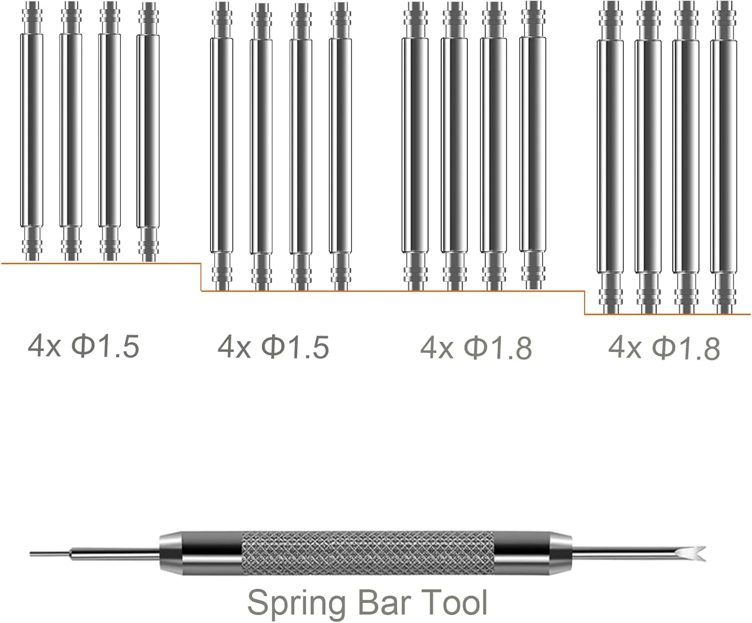 Watch Band Pins Tool Kit, 12-26mm Heavy Duty Watch Spring Bars with Removal Tool