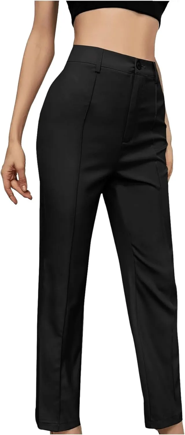 WDIRARA Women's High Waist Button Straight Leg Pants Elegant Business Work Trousers