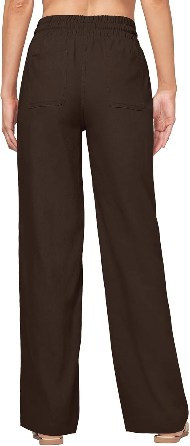 Willit Women Linen Pants Wide Leg Casual Palazzo Pants Cotton Linen Lounge Beach Summer Pants with Pockets 29"/31"/ 33"