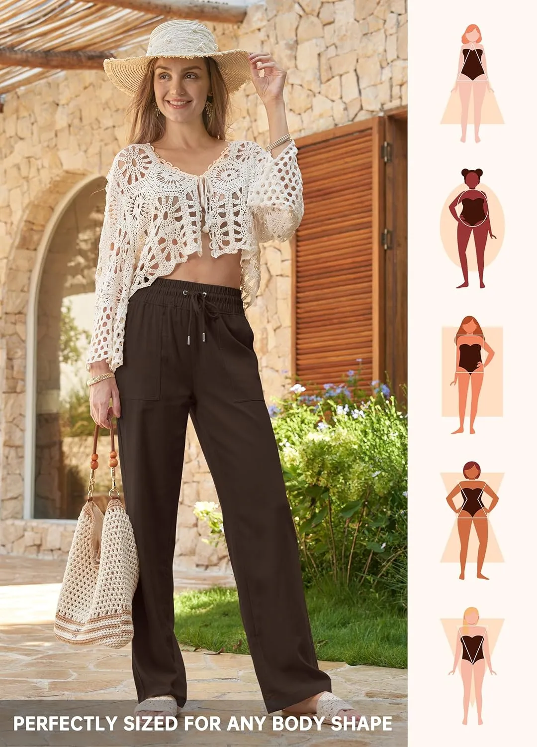 Willit Women Linen Pants Wide Leg Casual Palazzo Pants Cotton Linen Lounge Beach Summer Pants with Pockets 29"/31"/ 33"