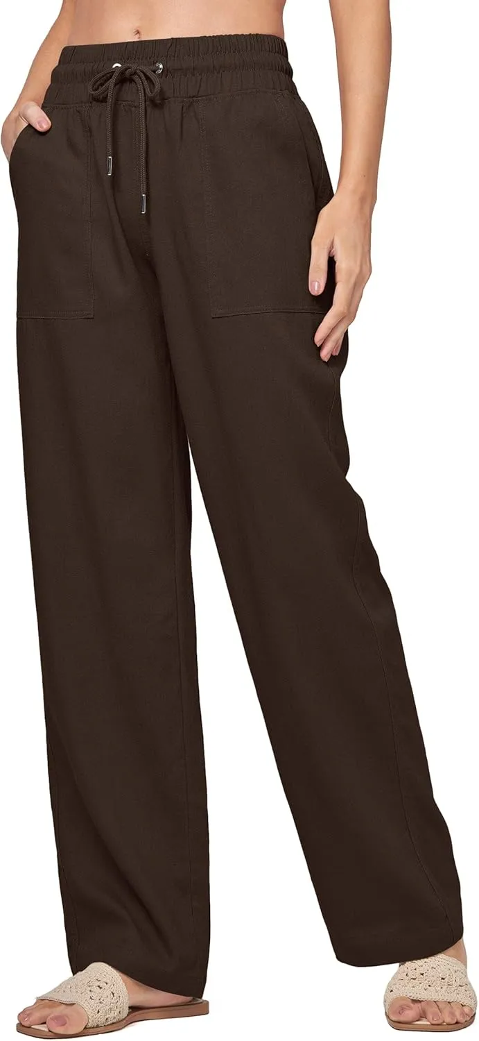 Willit Women Linen Pants Wide Leg Casual Palazzo Pants Cotton Linen Lounge Beach Summer Pants with Pockets 29"/31"/ 33"