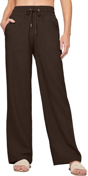 Willit Women Linen Pants Wide Leg Casual Palazzo Pants Cotton Linen Lounge Beach Summer Pants with Pockets 29"/31"/ 33"