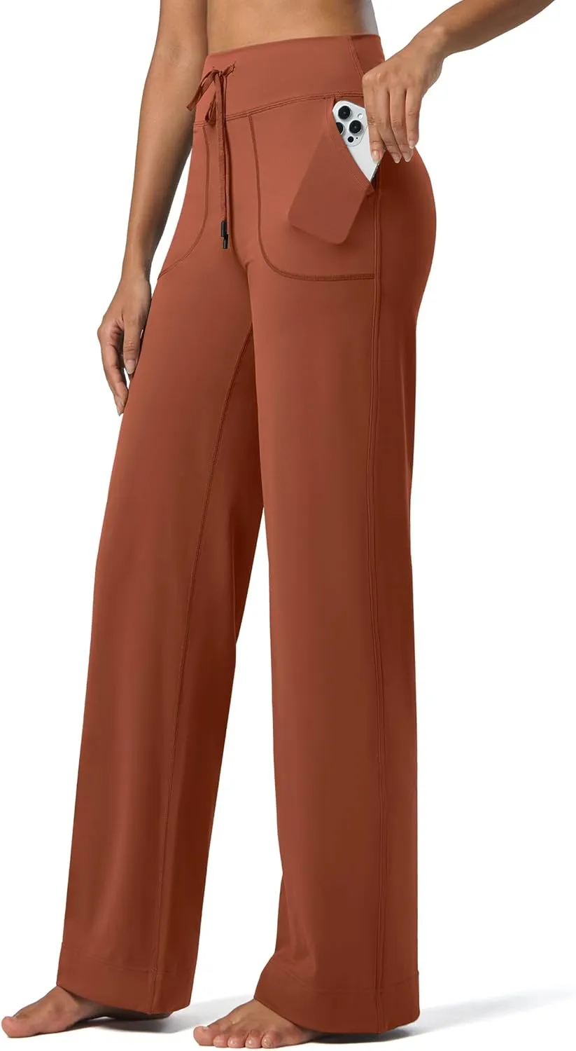 Willit Women's Wide Leg Pants Yoga Pants with Pockets High Waist Stretch Casual Lounge Comfy Pants 29" 31"