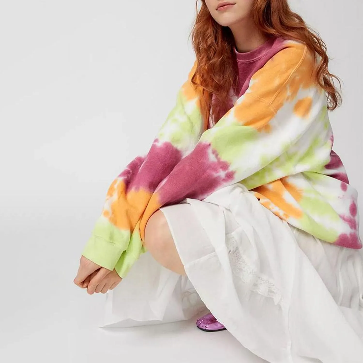 Winioder Women Y2K Heart Tie Dye Oversized Sweatshirt Long Sleeve Crewneck Color Block Pullover Tops Casual Loose Sweatshirts
