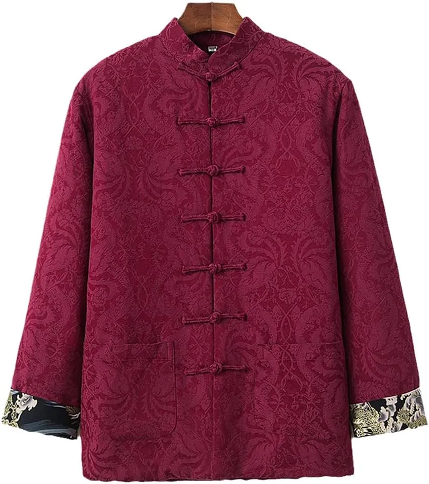 Winter Jacquard Tang Suit Men Cotton Padded Warm Kung Fu Uniform Jacket Long Sleeved Coat Tops for Seniors Men