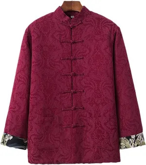 Winter Jacquard Tang Suit Men Cotton Padded Warm Kung Fu Uniform Jacket Long Sleeved Coat Tops for Seniors Men