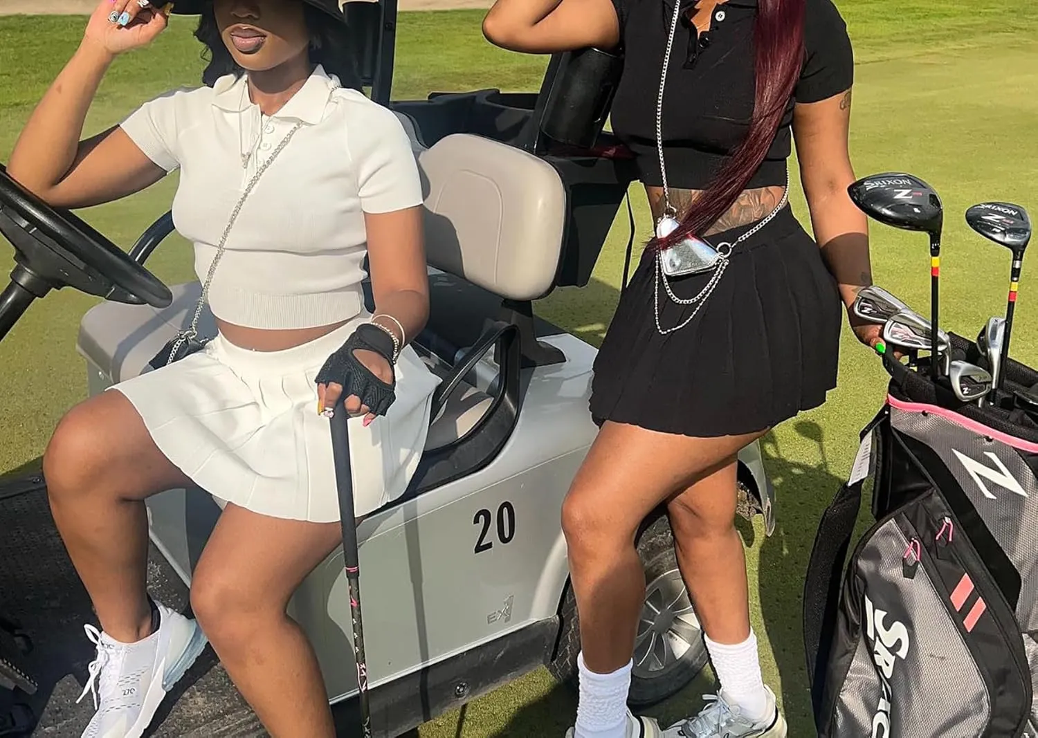 Women 2 Piece Workout Sets Golf Short Sleeve Crop Tops High Waist Pleated Tennis Skirt Set Athletic Outfits