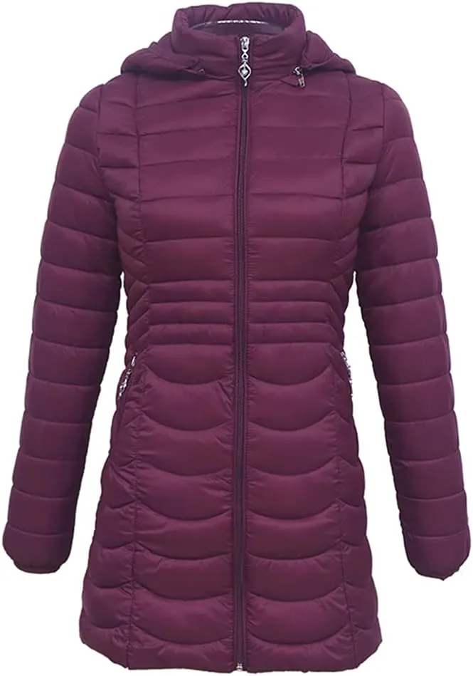 Women Long Ultralight Padded Jacket With Hood Winter Slim Coat Cotton Warm Parka