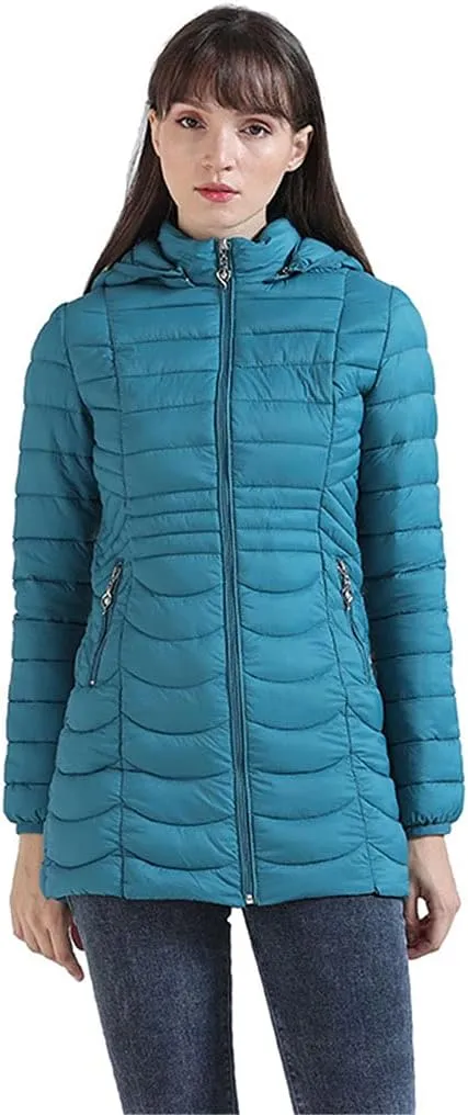 Women Long Ultralight Padded Jacket With Hood Winter Slim Coat Cotton Warm Parka
