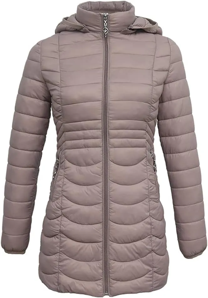 Women Long Ultralight Padded Jacket With Hood Winter Slim Coat Cotton Warm Parka
