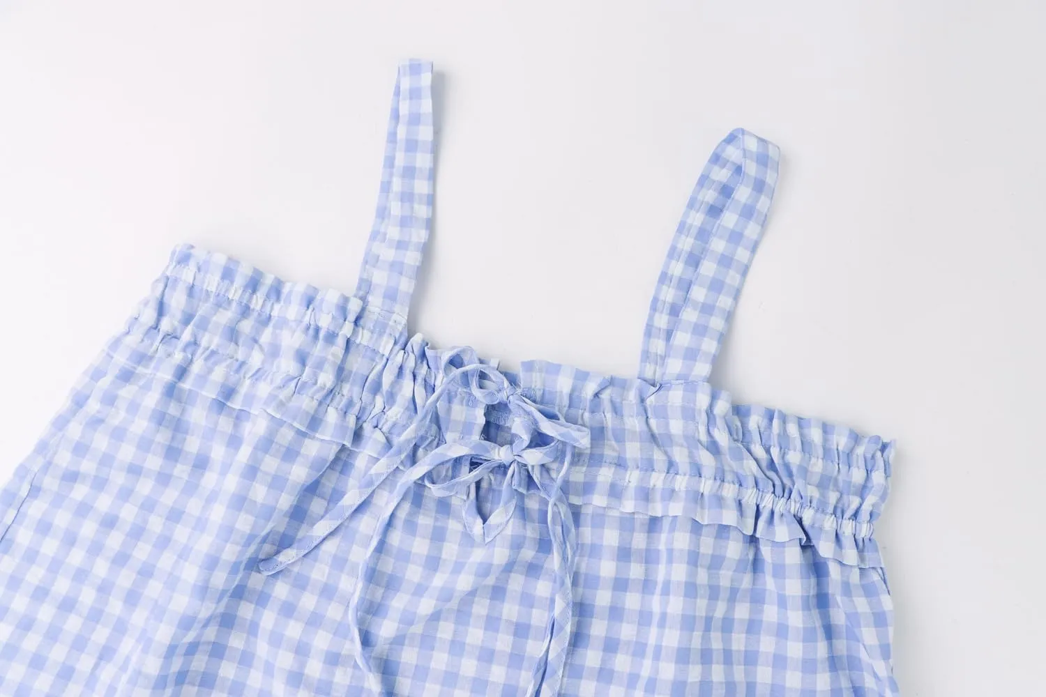 Women Plaid Cropped Camisole Tops Ruched Tie Front Square Neck Backless Loose Cute Crop Cami Tank Adjustable Top