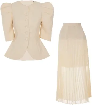 Women Single Breasted Coat Jacket & Pleated Long Skirts Sets Lady Office Work Suit