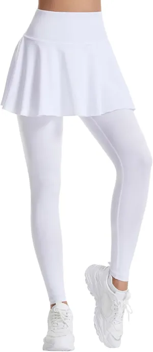Women Tennis Skirted Leggings with Pockets Athletic Pleated Skirts with Leggings Workout Active Skort Yoga Pants