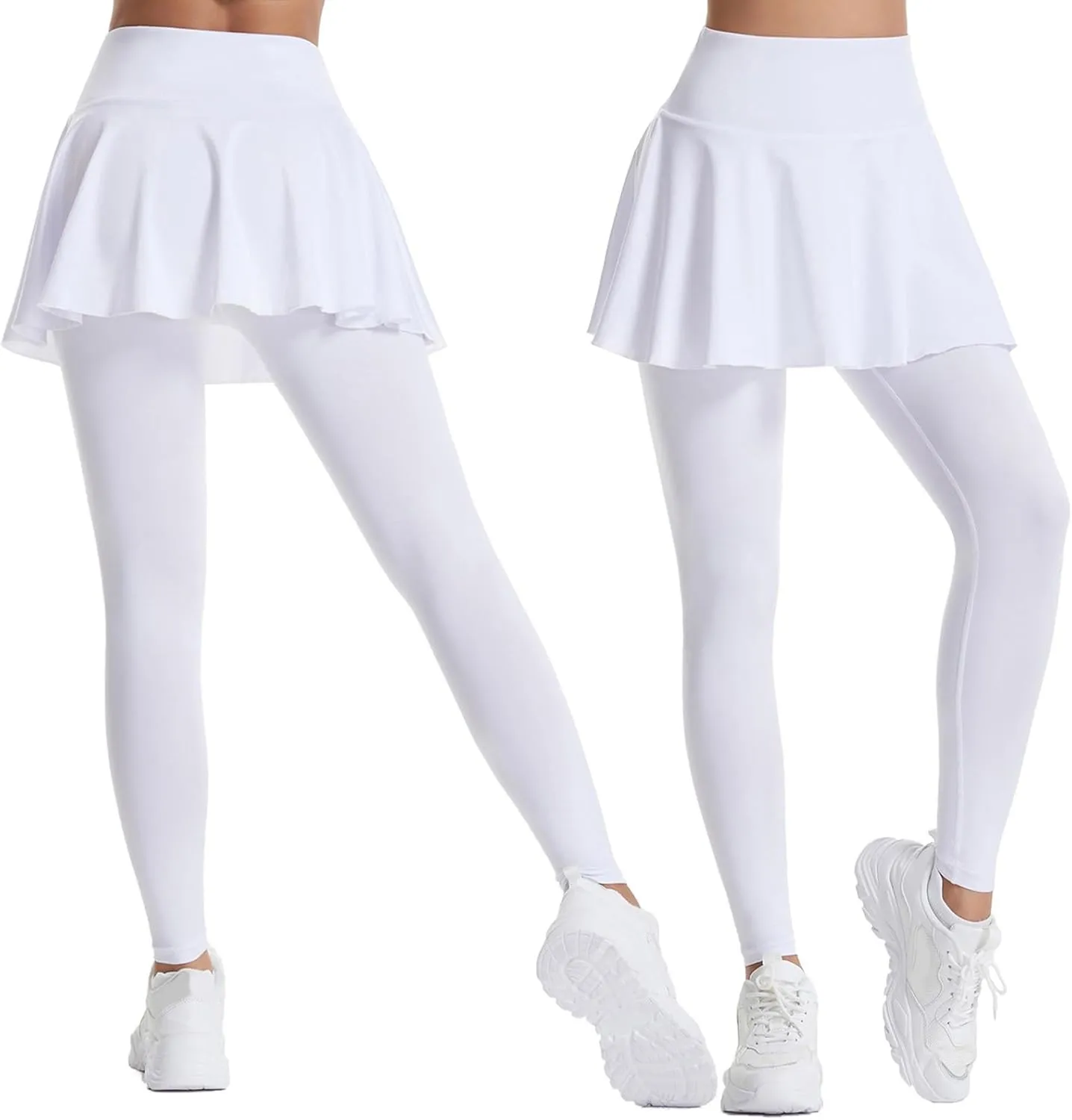 Women Tennis Skirted Leggings with Pockets Athletic Pleated Skirts with Leggings Workout Active Skort Yoga Pants