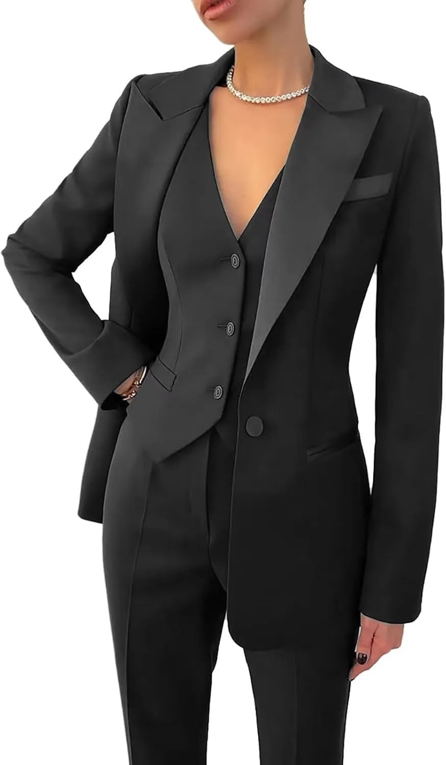 Women's 3 Piece Office Lady Suit Set for Business - Casual Blazer Pant Set for Work