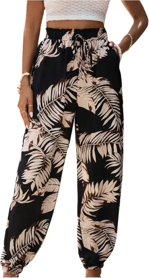 Women's Boho Tropical Pants Drawstring Waist Harem Pants Summer Vacation Trousers