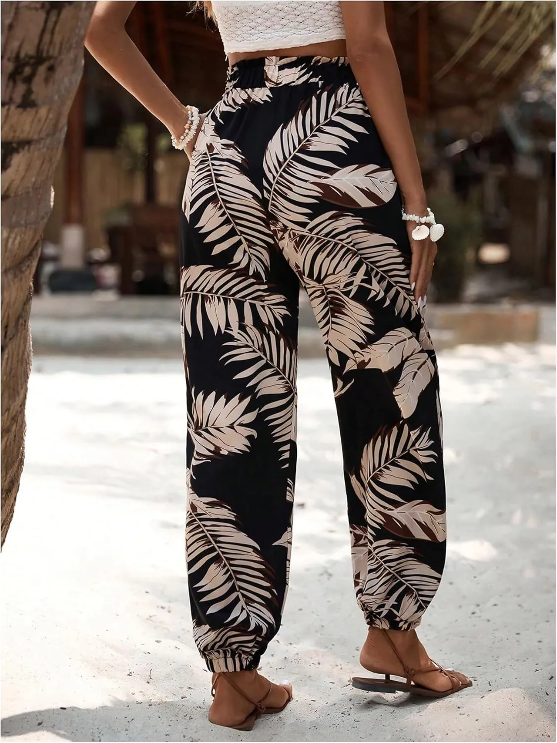 Women's Boho Tropical Pants Drawstring Waist Harem Pants Summer Vacation Trousers