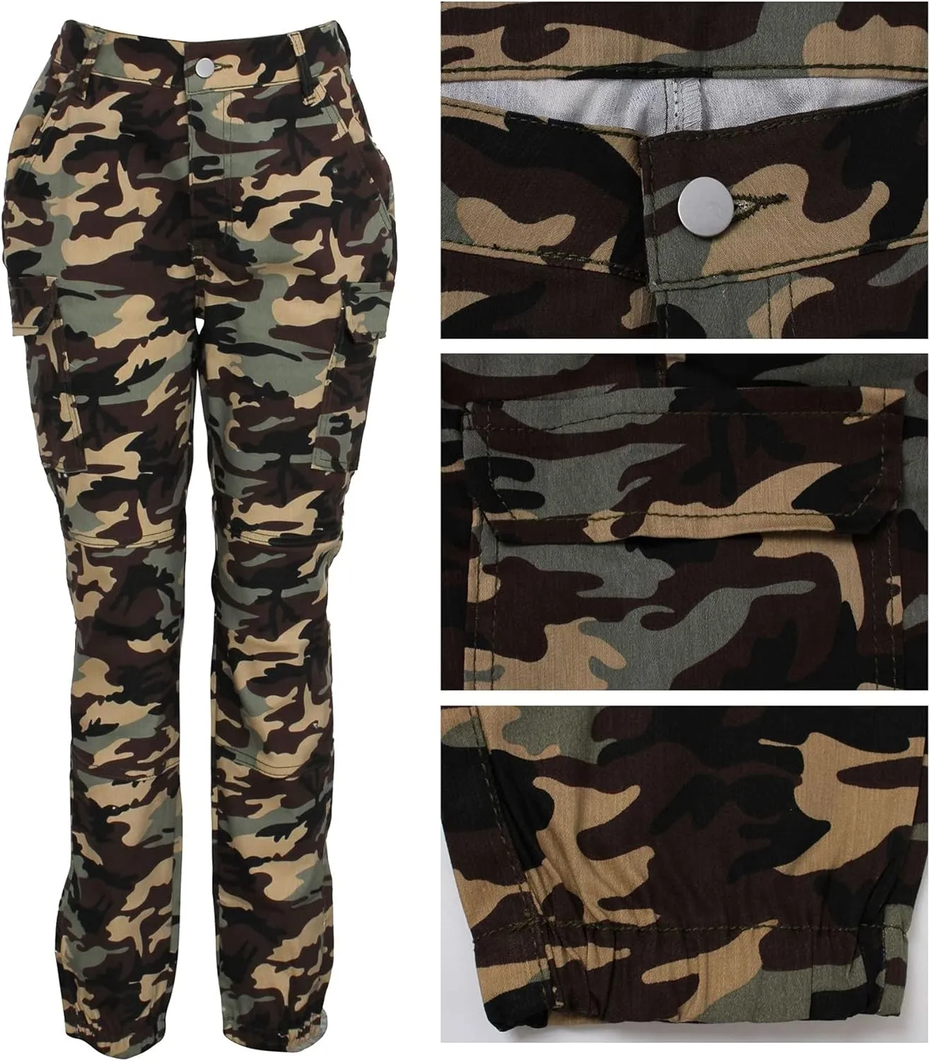 Women's Cargo Jogger Camo Pants with Pockets High Waist Slim Casual Tapered Camouflage Combat Hiking Pants