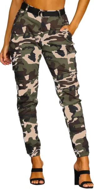 Women's Cargo Jogger Camo Pants with Pockets High Waist Slim Casual Tapered Camouflage Combat Hiking Pants