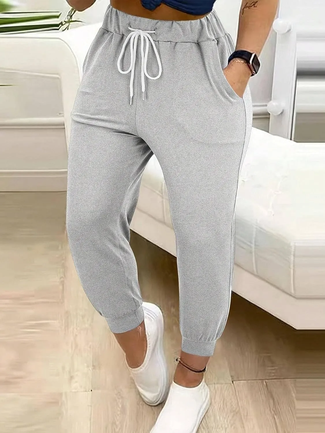 Women's casual sports work pants Solid Color Casual Drawstring Waist Harem Pants