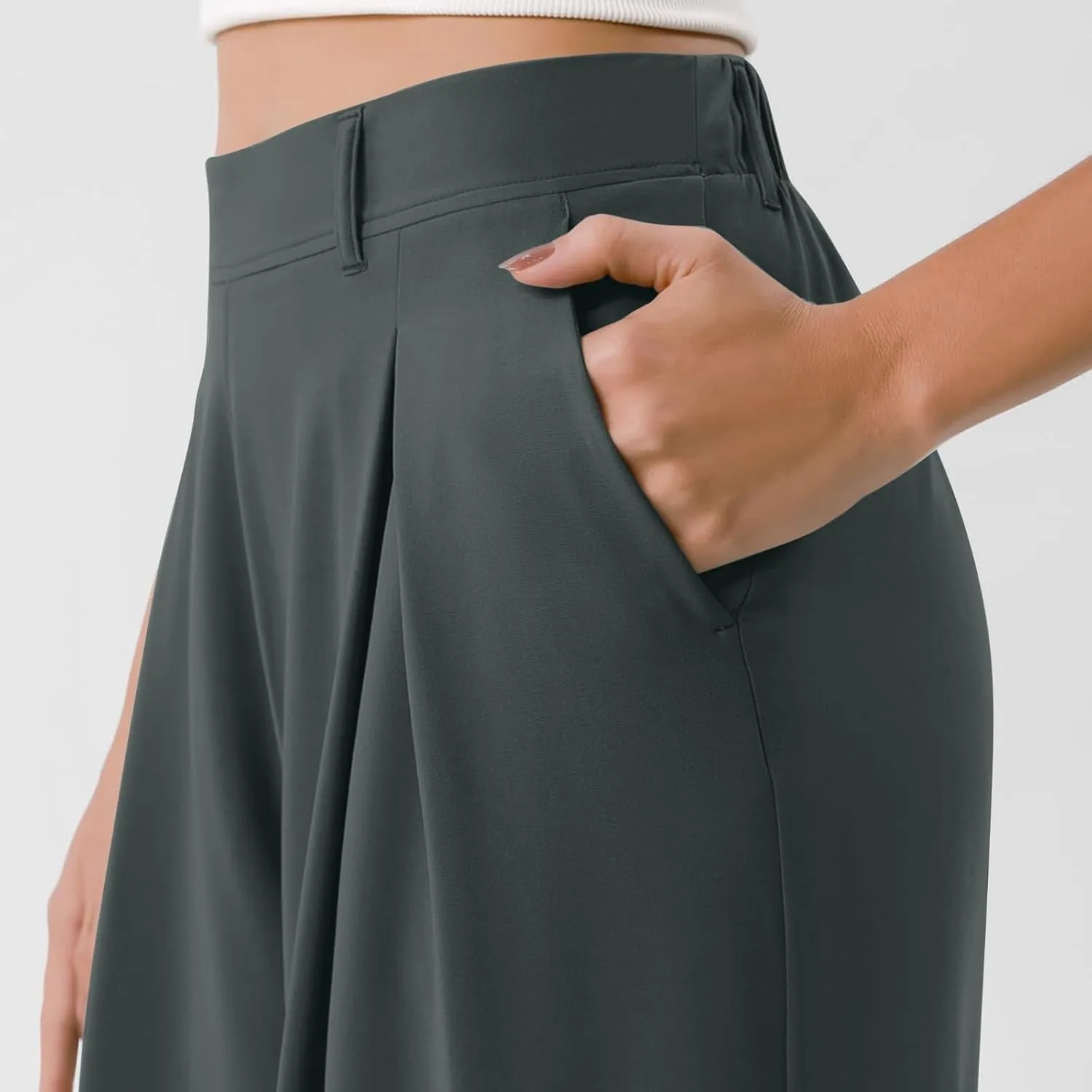 Women's Chiffon Flowy Pleated Wide Leg Pants High Waisted Dressy Trousers with Pockets