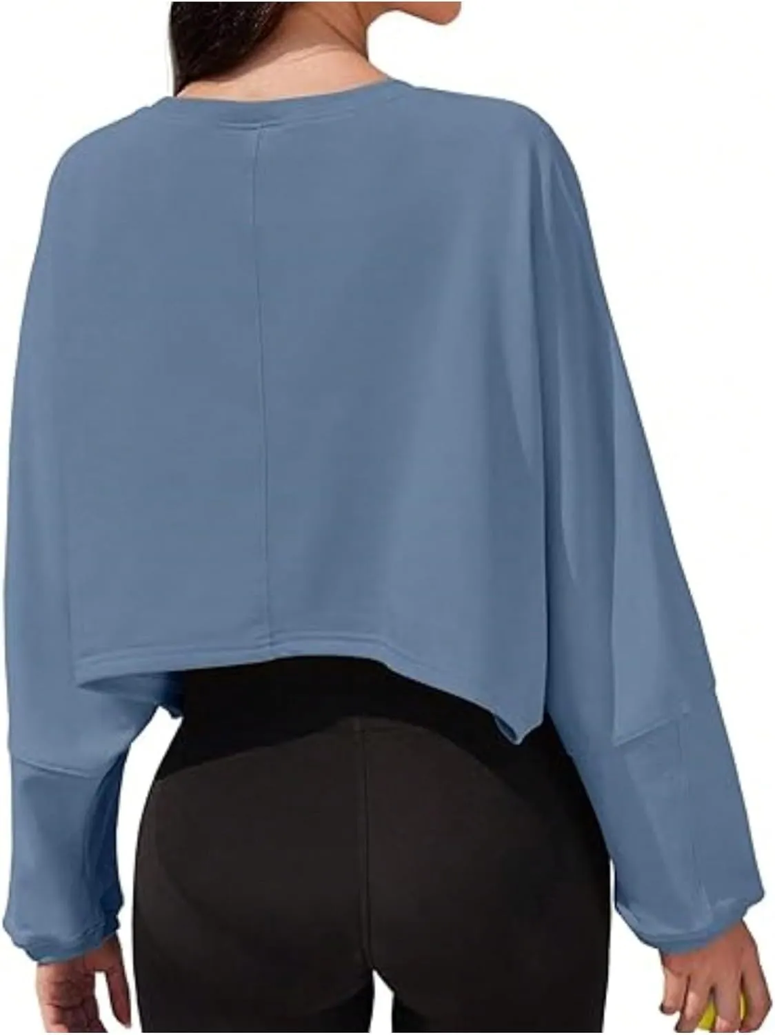 Women's Crew Neck Crop Sweatshirt Long Sleeve Oversized Sweatshirts Drop Shoulder Shirt Loose Pullover Sports Cropper