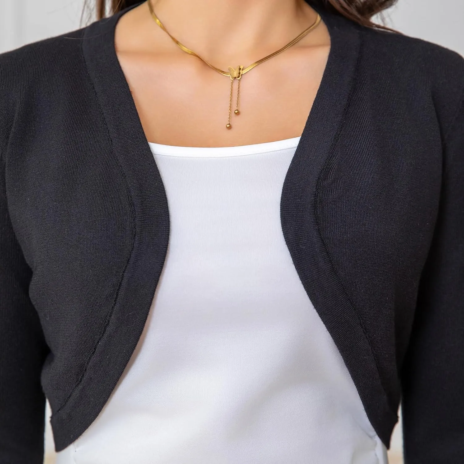 Women's Cropped 3/4 Sleeve Knit Cardigan - Open Front Bolero Shrug
