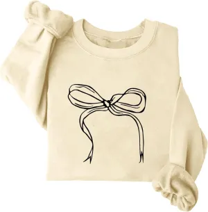Women's Cute Bow Sweatshirt Plus Size Casual Long Sleeve Crew Neck Sweatshirts Fall Loose Fit Y2k Pullover Tops