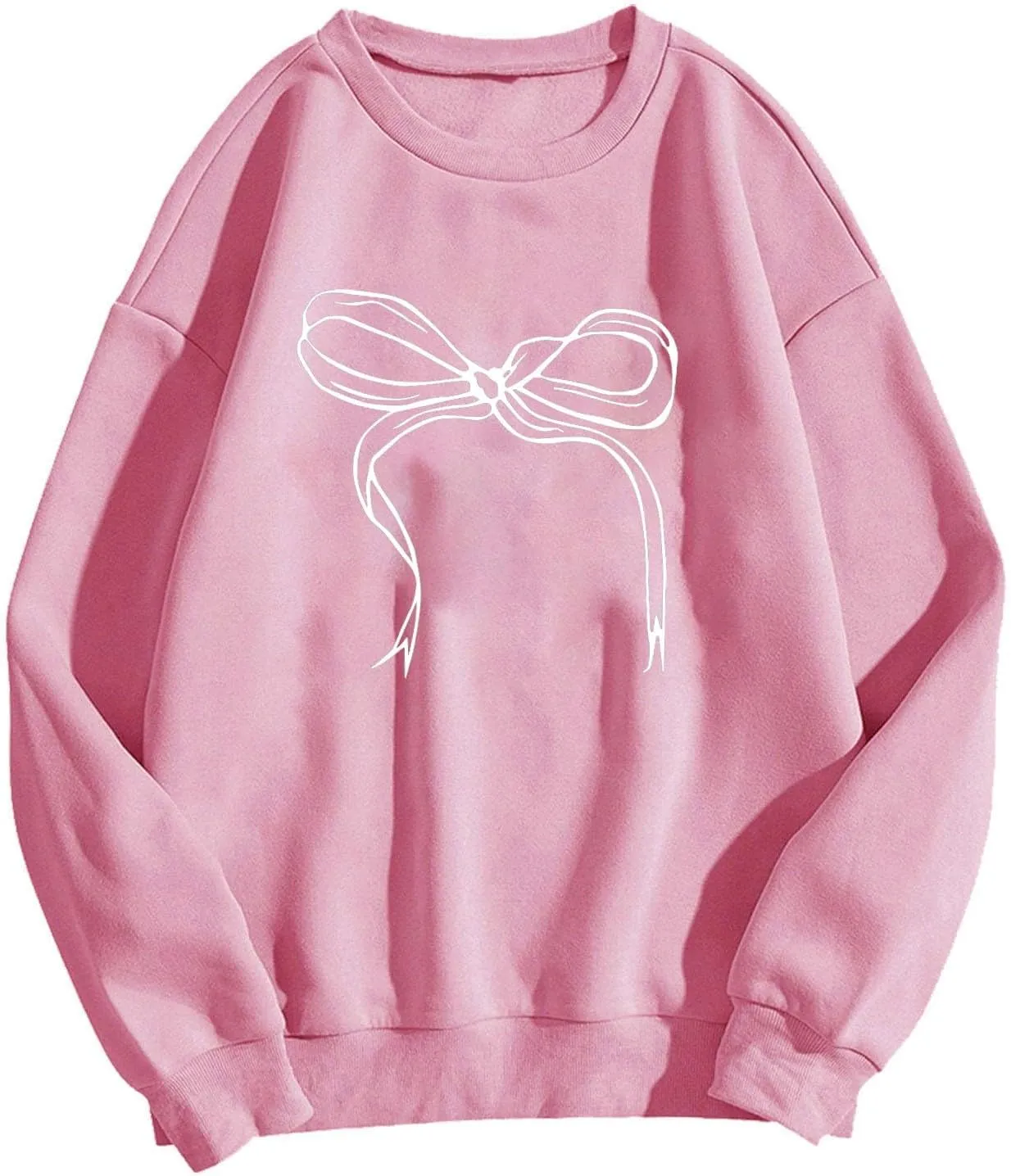 Women's Cute Bow Sweatshirt Plus Size Casual Long Sleeve Crew Neck Sweatshirts Fall Loose Fit Y2k Pullover Tops