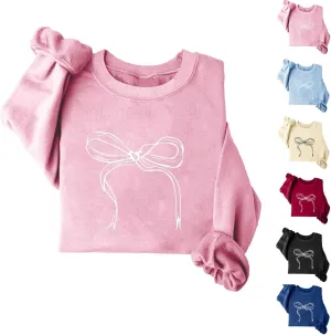 Women's Cute Bow Sweatshirt Plus Size Casual Long Sleeve Crew Neck Sweatshirts Fall Loose Fit Y2k Pullover Tops