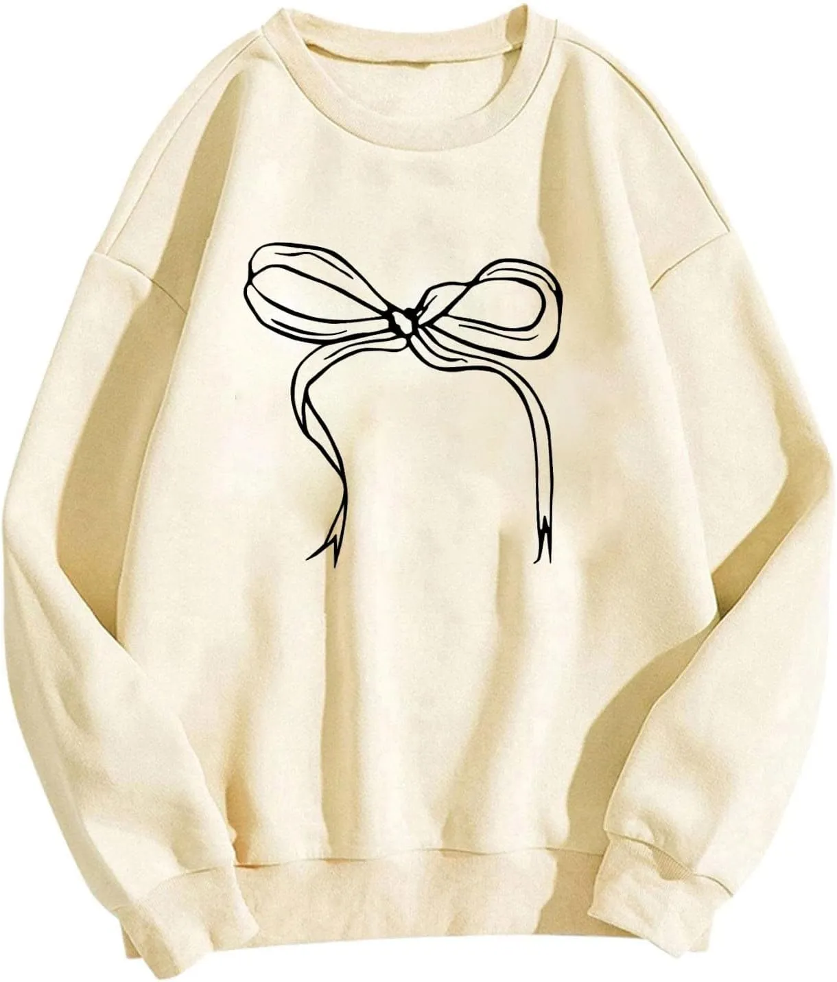 Women's Cute Bow Sweatshirt Plus Size Casual Long Sleeve Crew Neck Sweatshirts Fall Loose Fit Y2k Pullover Tops