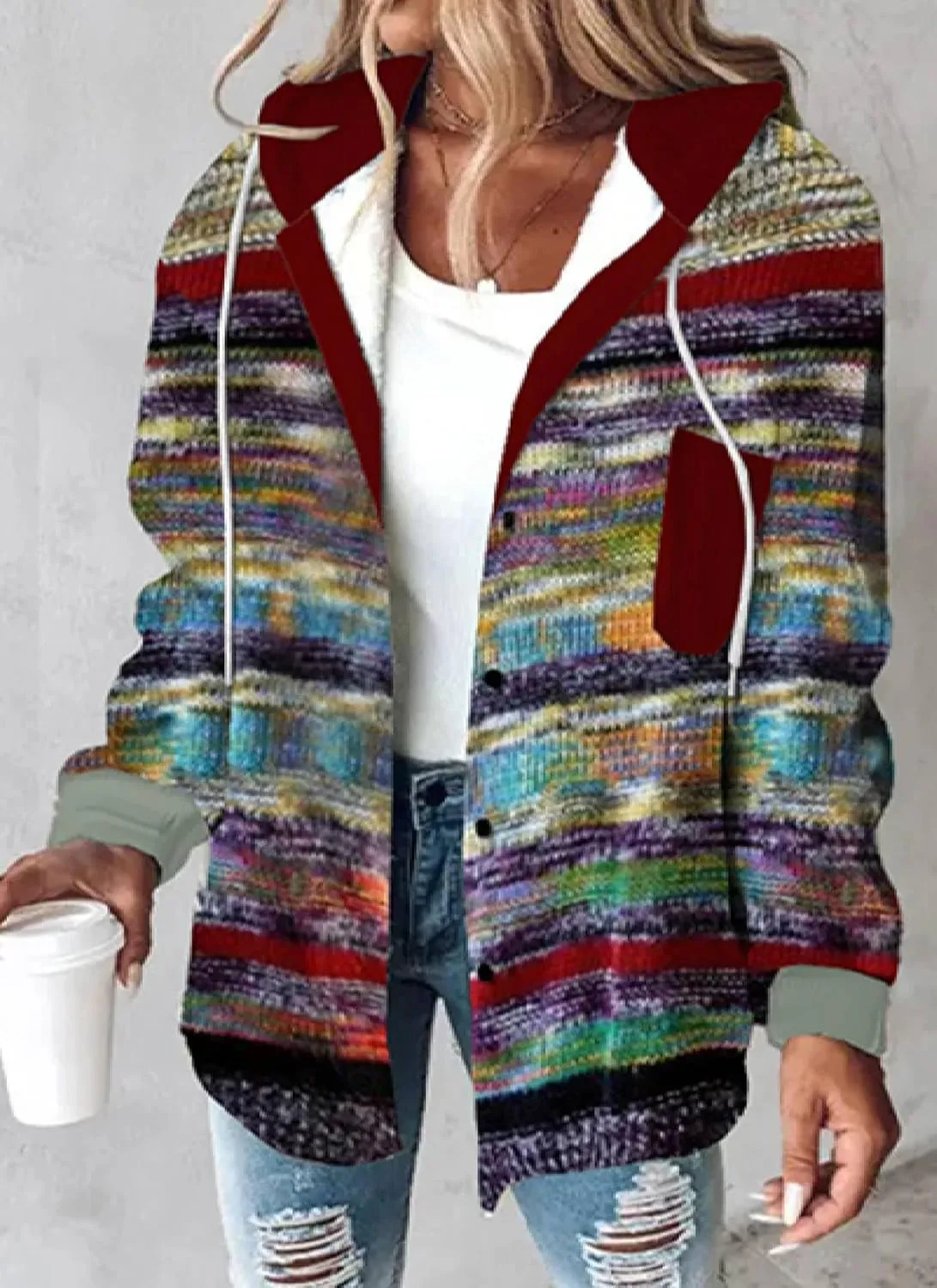 Women's Fall Fashion 2024 Oversized Sweatshirt Casual Long Sleeve Multicolor Print Button Down Hoodies