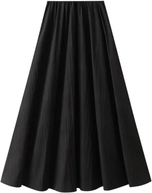 Women's High Waist Flared Skirt Casual Pleated Swing Midi Skirt Vintage Plain A-line Long Skirts with Pockets